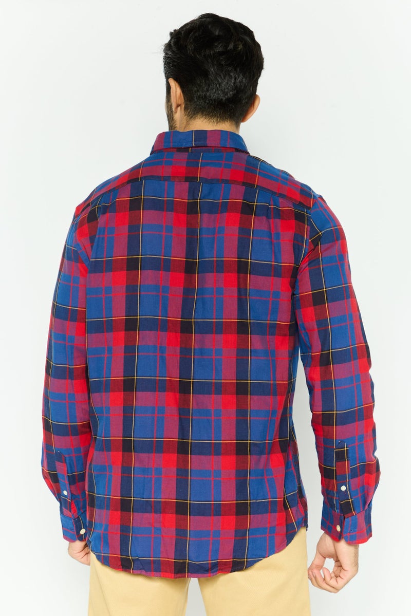 Chaps Men Regular Fit Checkered Long Sleeves Casual Shirt, Red Combo - Image 2